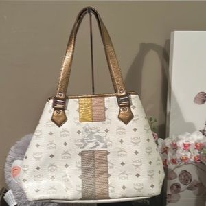 MCM White and Gold Tote Bag